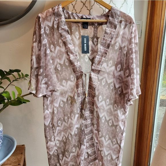 Steve Madden Kimono in Clay Boho Swim Cover-up print NWT - Picture 5 of 6